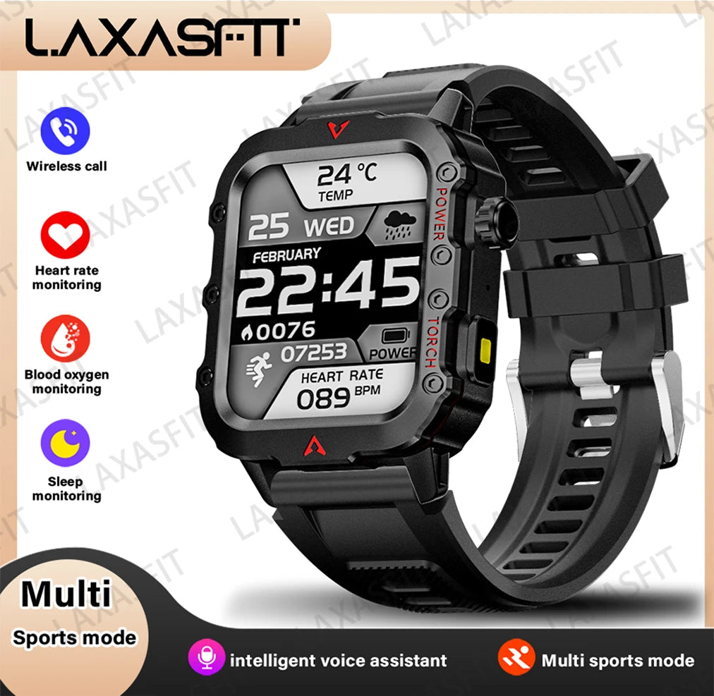 Men's Smart Watch with LED Flashlight - Ultimate Outdoor Sports & Health Monitoring Wristwatch