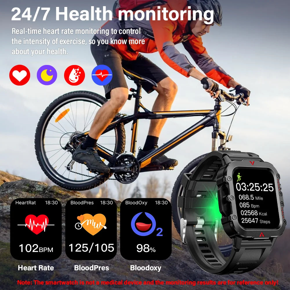 Men's Smart Watch with LED Flashlight - Ultimate Outdoor Sports & Health Monitoring Wristwatch